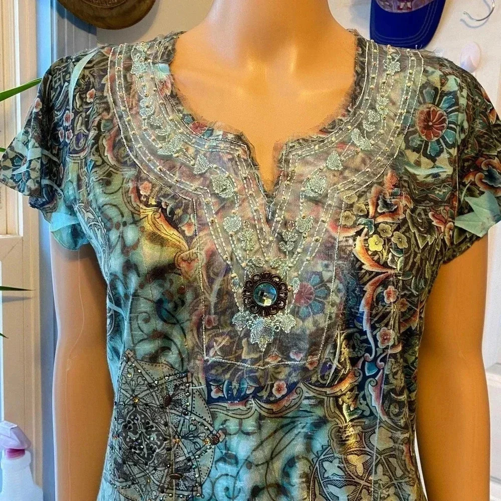 B.L.E.U Boho Design Rare Top Women Size PM - Picture 6 of 6